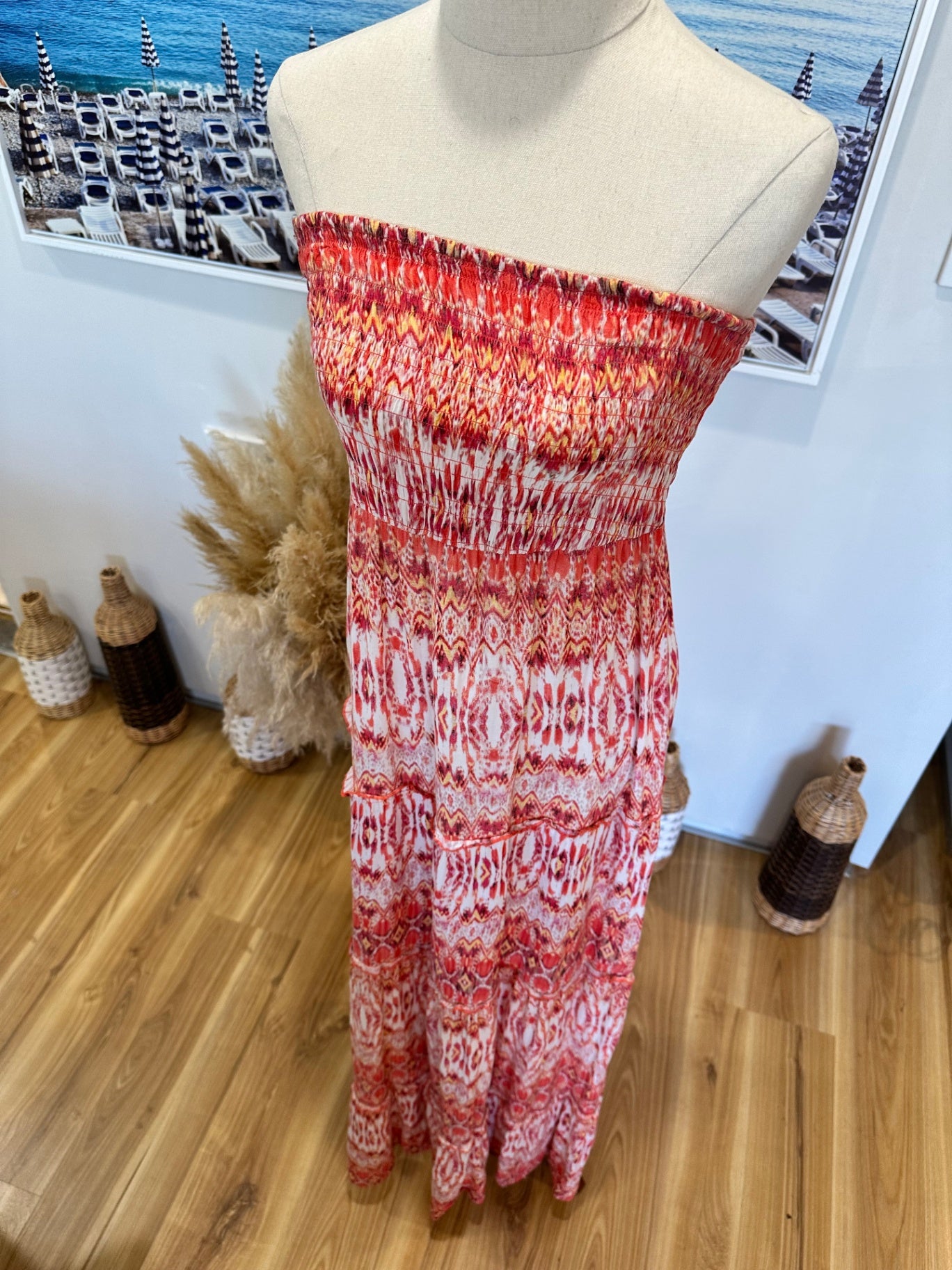 Jay Jays - Bohemian Strapless Maxi Dress - Medium - Red and white