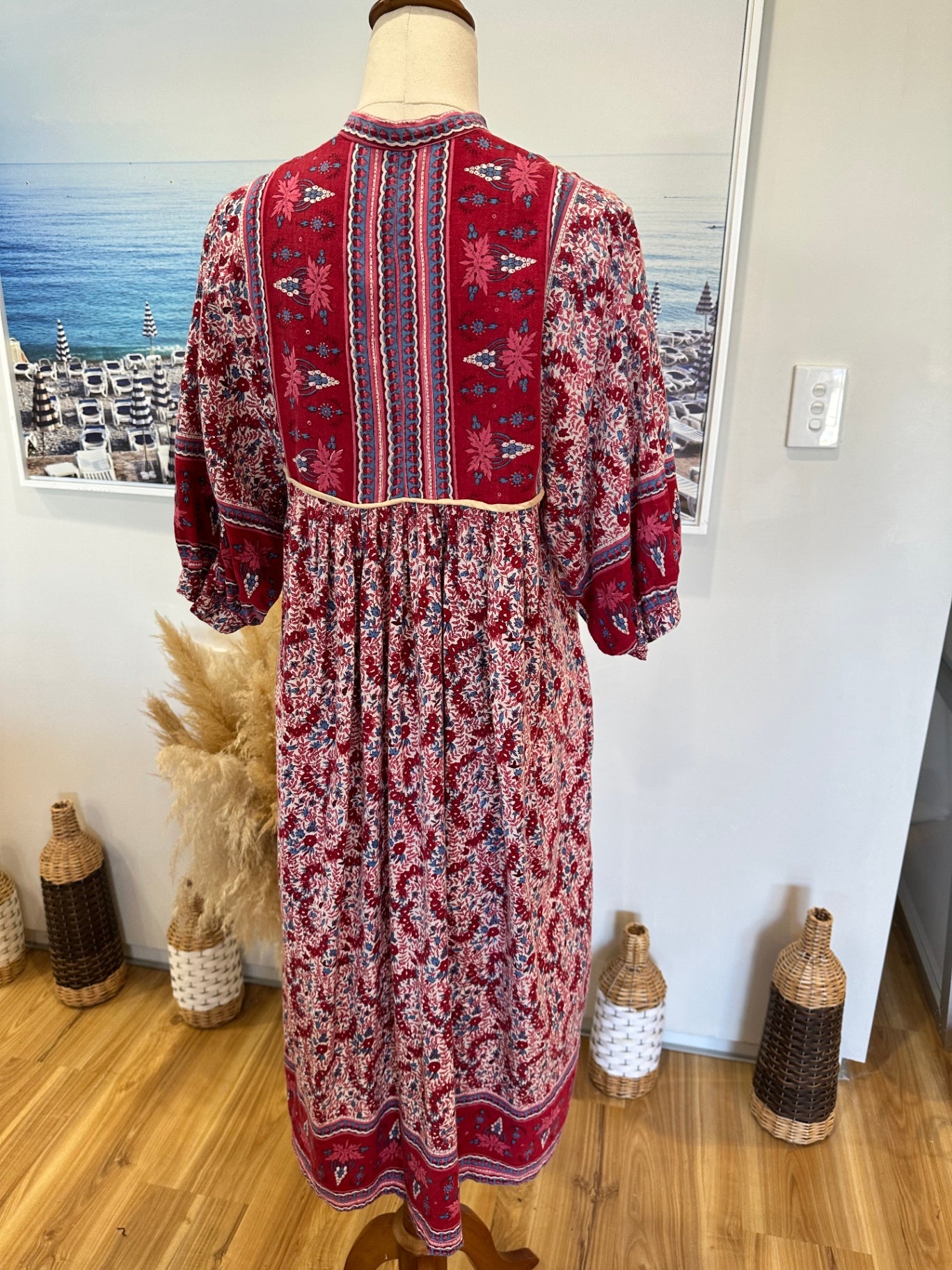 Bohemian Dress - 100% Cotton - Size 12 - Red and multicolour