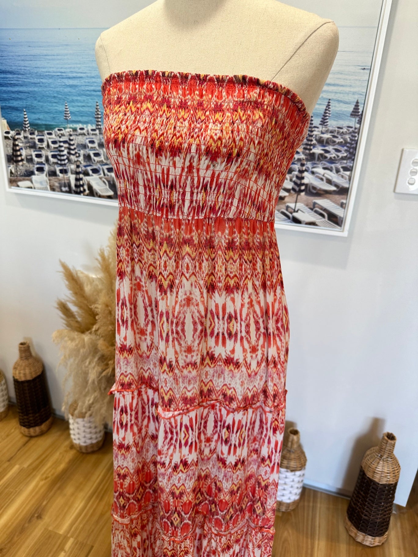 Jay Jays - Bohemian Strapless Maxi Dress - Medium - Red and white