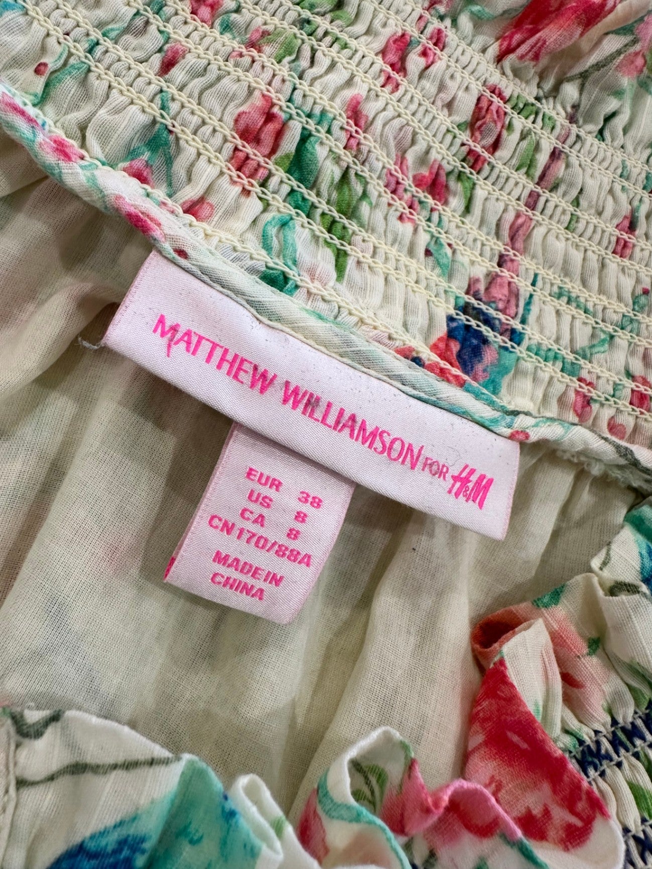 H&M Collab - Bohemian Dress - Size 8 - Lemon / Aqua / Pink 