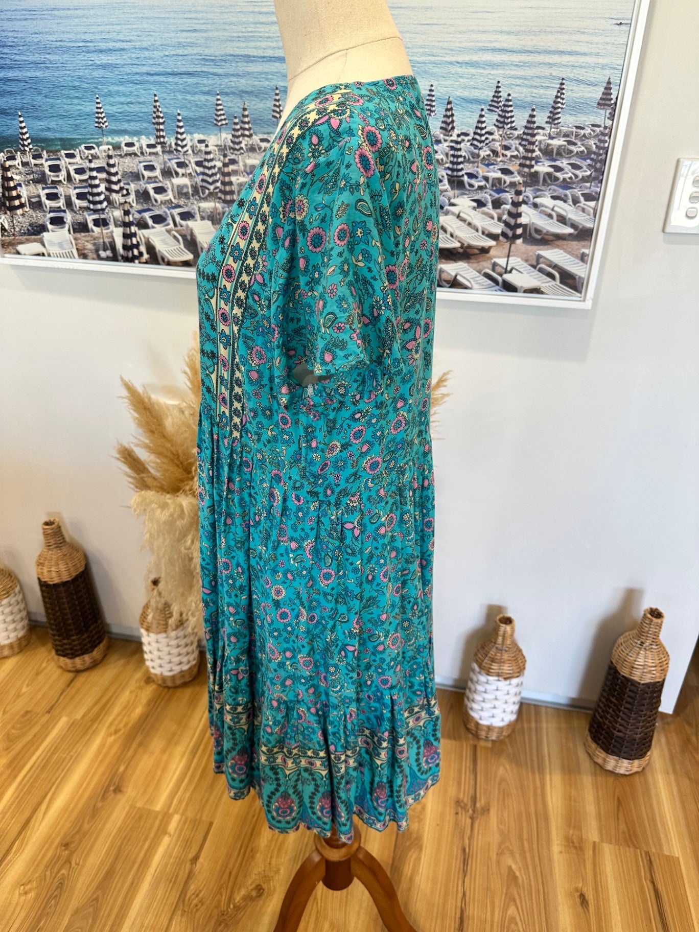 Vine Apparel - Bohemian Dress - Medium / Large - Blue with pink