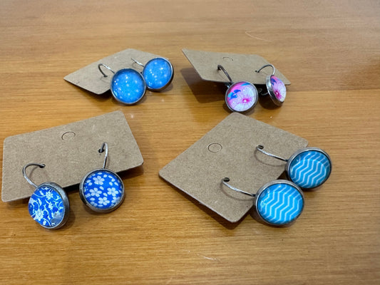 Set of x4 Round Earrings - Blue and Pink