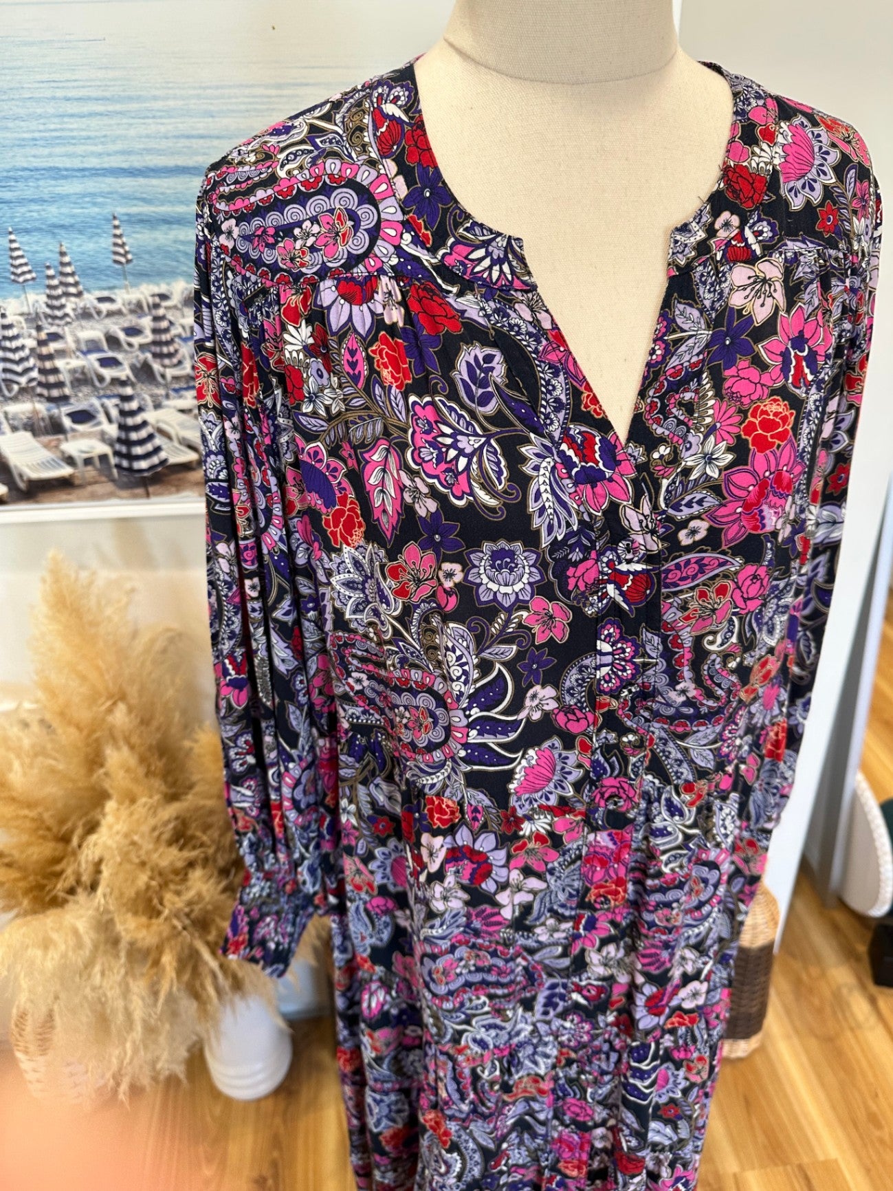 Virtuelle Bohemian Dress - Size 14 - Navy / Purple / Pink