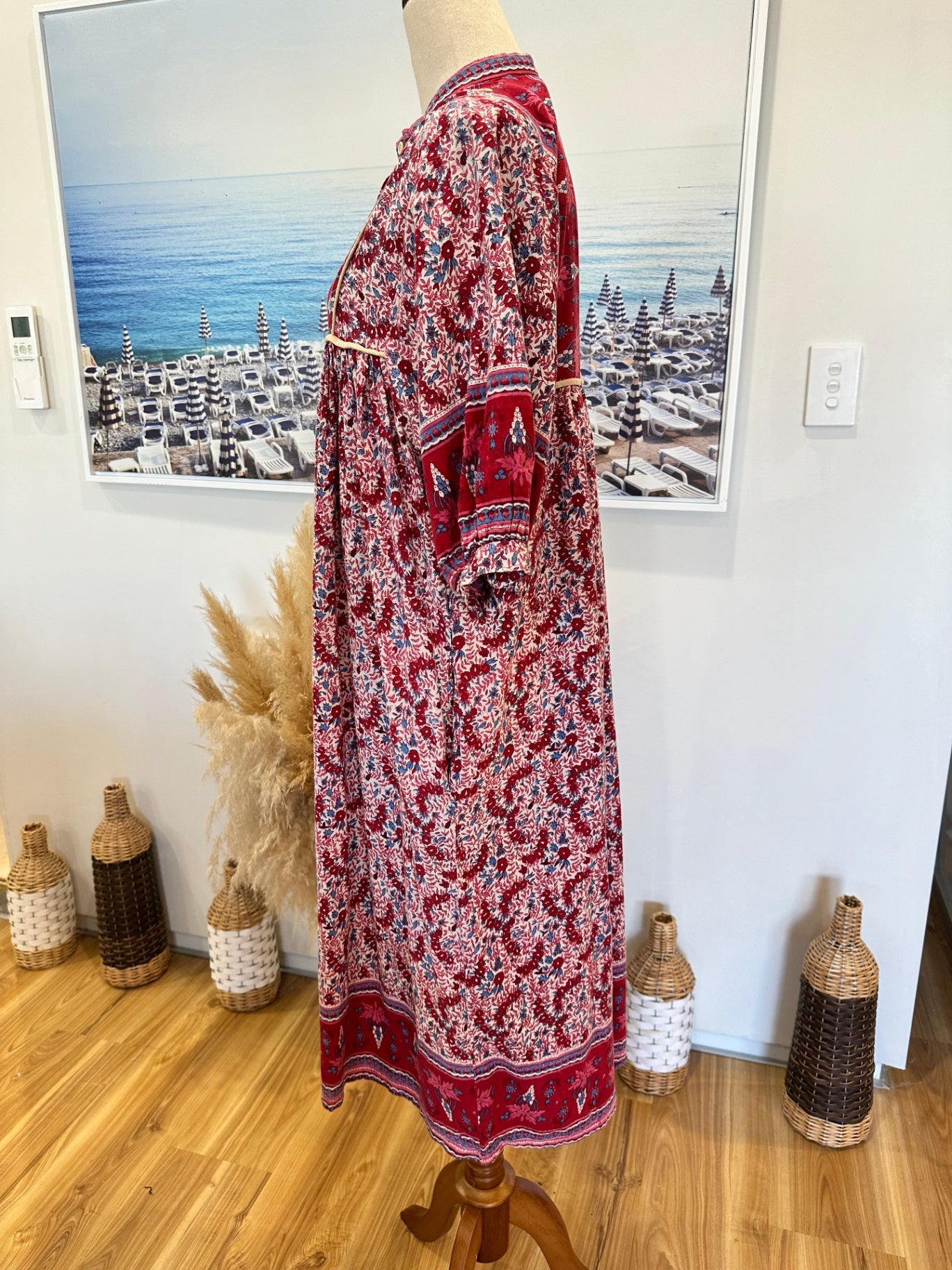 Bohemian Dress - 100% Cotton - Size 12 - Red and multicolour