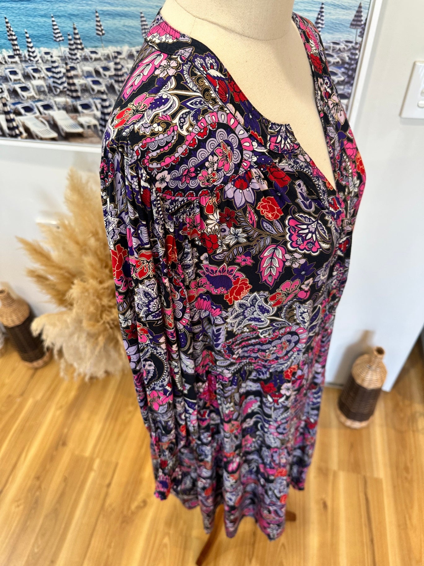 Virtuelle Bohemian Dress - Size 14 - Navy / Purple / Pink