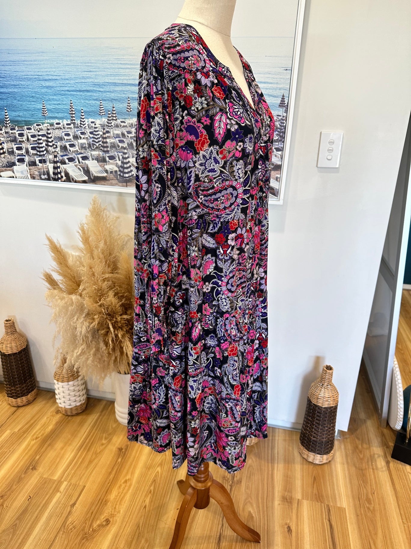 Virtuelle Bohemian Dress - Size 14 - Navy / Purple / Pink