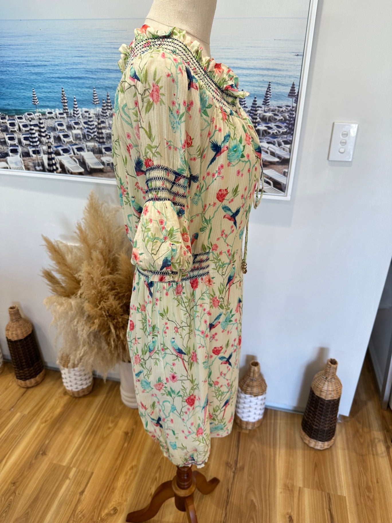 H&M Collab - Bohemian Dress - Size 8 - Lemon / Aqua / Pink 