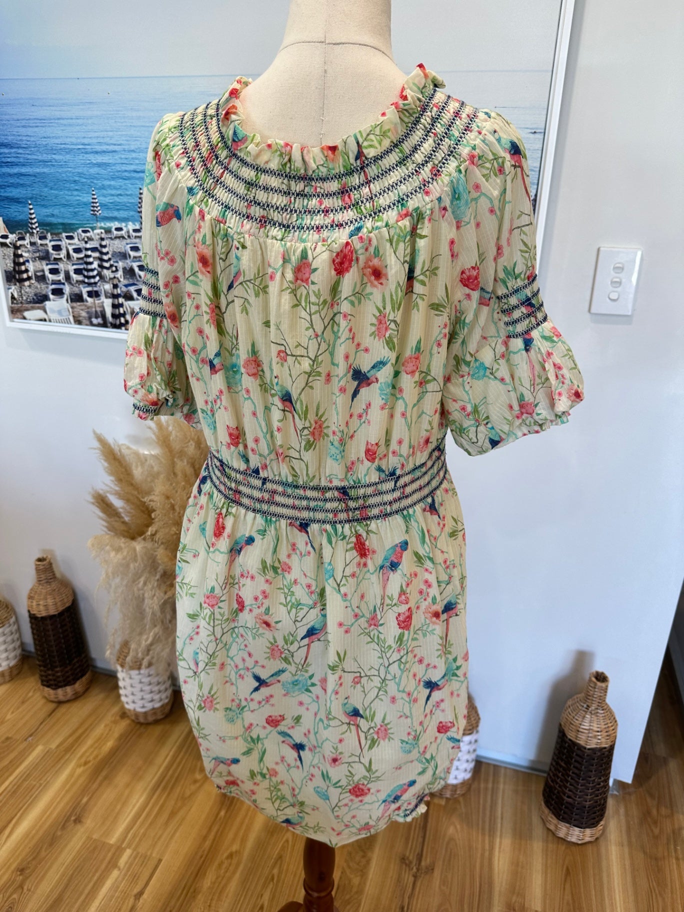 H&M Collab - Bohemian Dress - Size 8 - Lemon / Aqua / Pink 