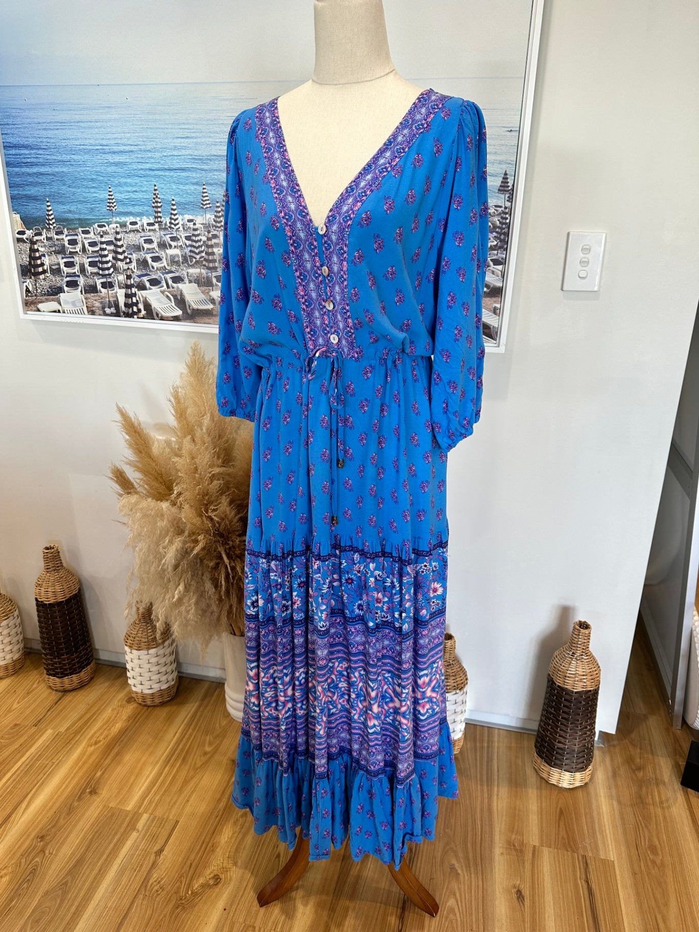 Shareen Collections - Bohemian Maxi Dress - Size 14 - Blue