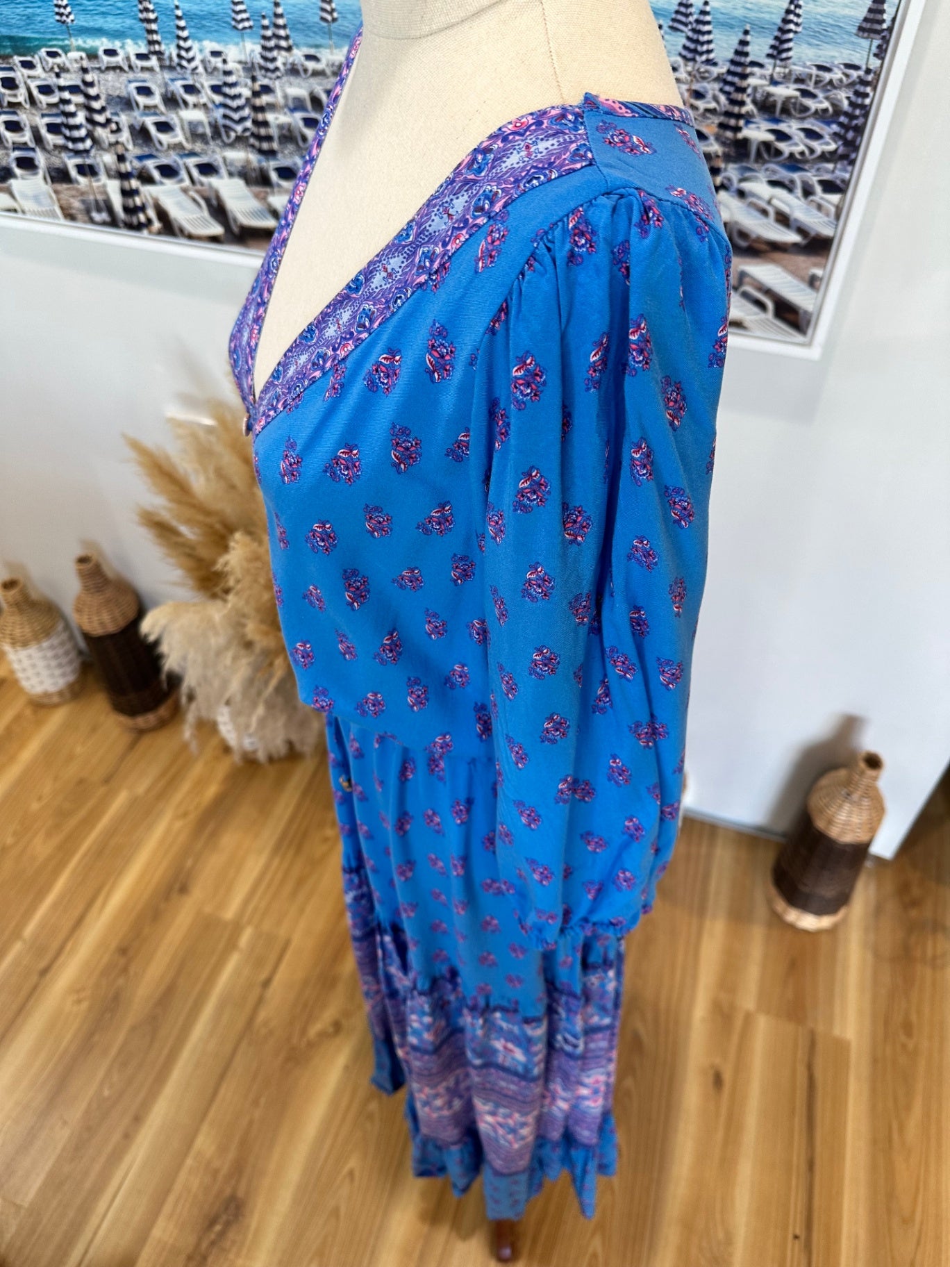 Shareen Collections - Bohemian Maxi Dress - Size 14 - Blue