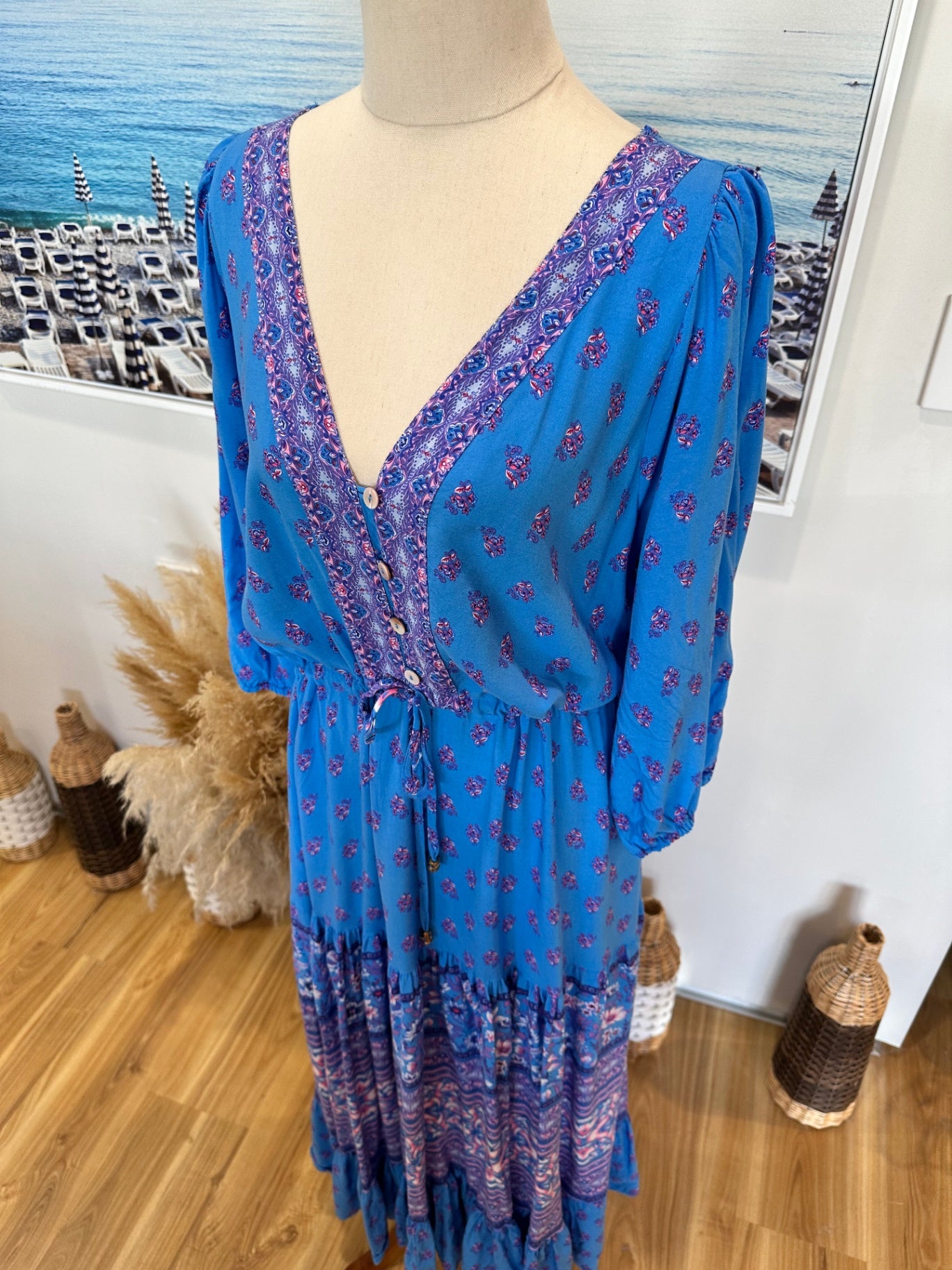 Shareen Collections - Bohemian Maxi Dress - Size 14 - Blue