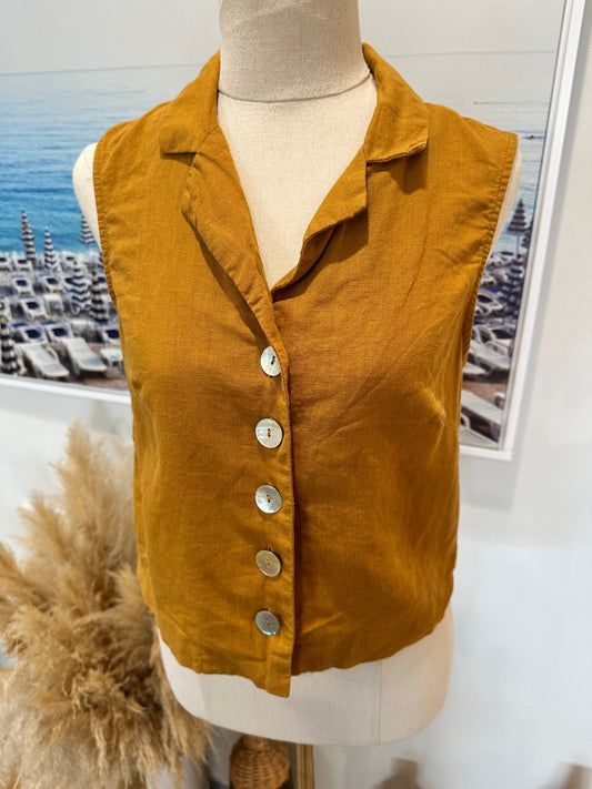 Gorman - Linen Blend Vest - Size 6 - Mustard