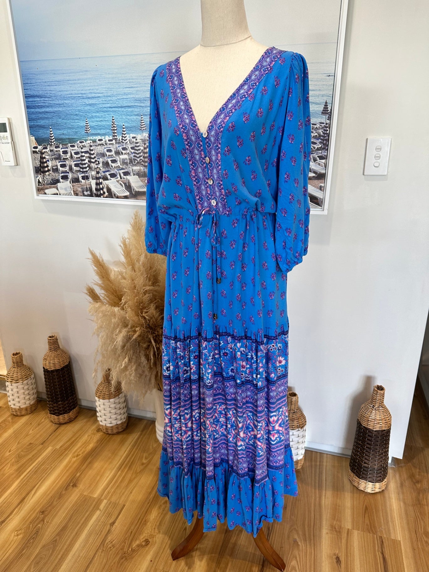 Shareen Collections - Bohemian Maxi Dress - Size 14 - Blue