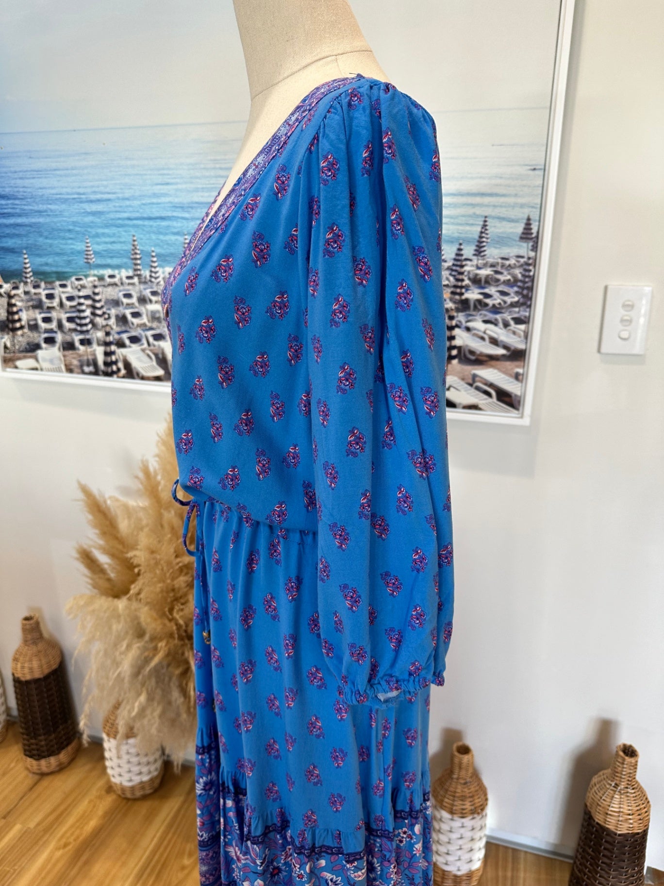 Shareen Collections - Bohemian Maxi Dress - Size 14 - Blue