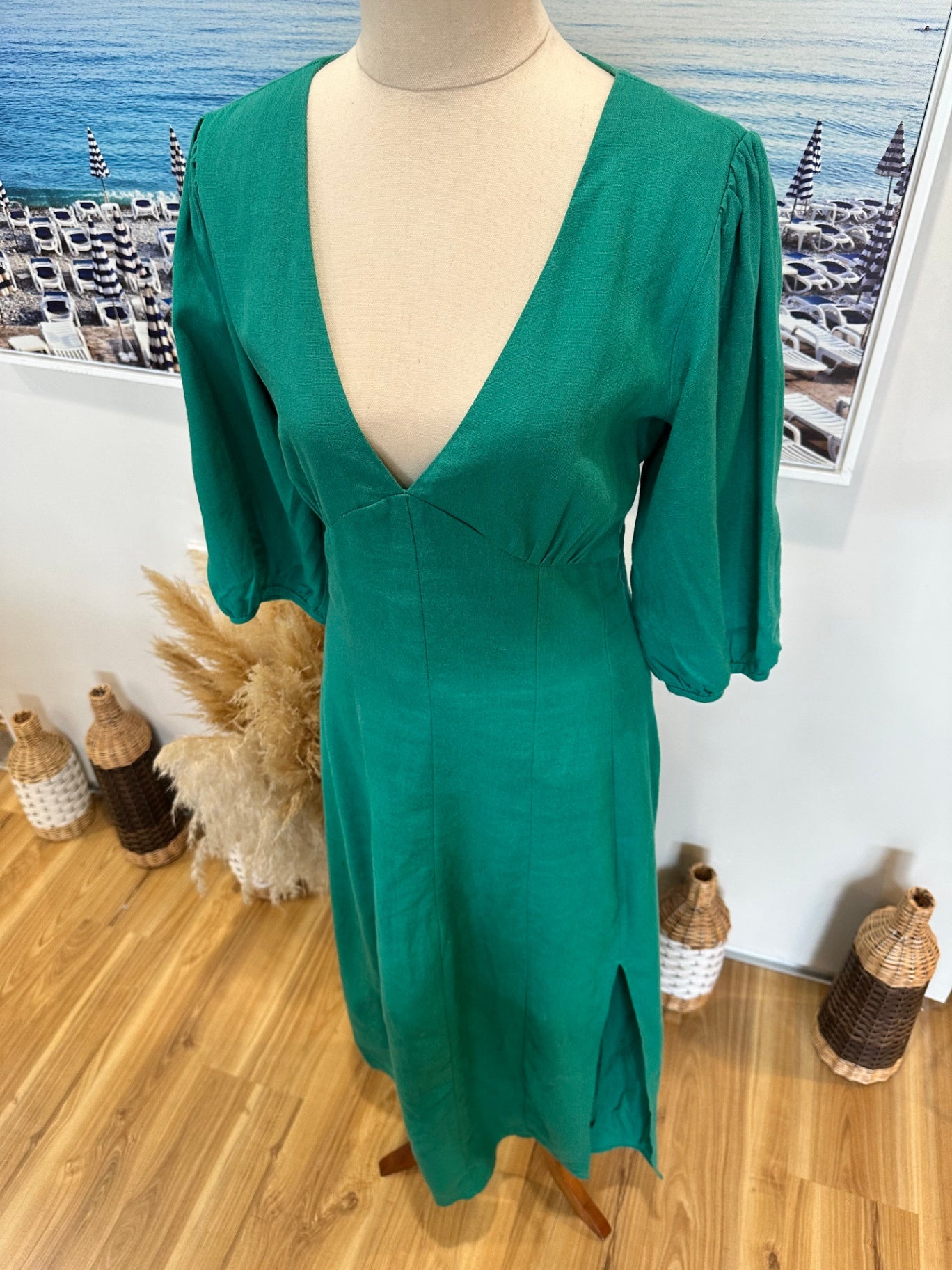 Glassons - Linen Blend - Teal Dress - Size 8 