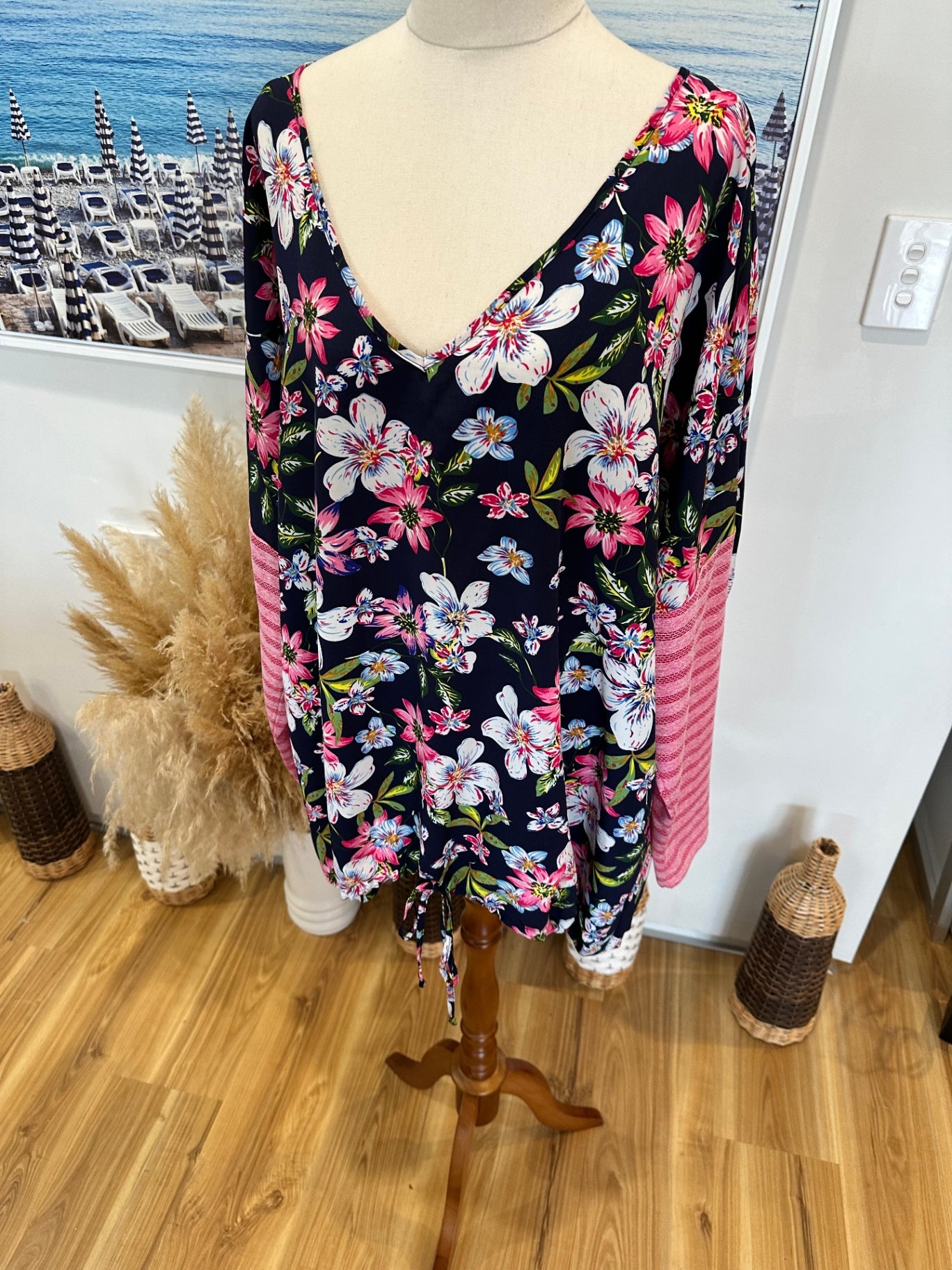 Stella Royal Blouse - Size 4 - Dark blue + Pink