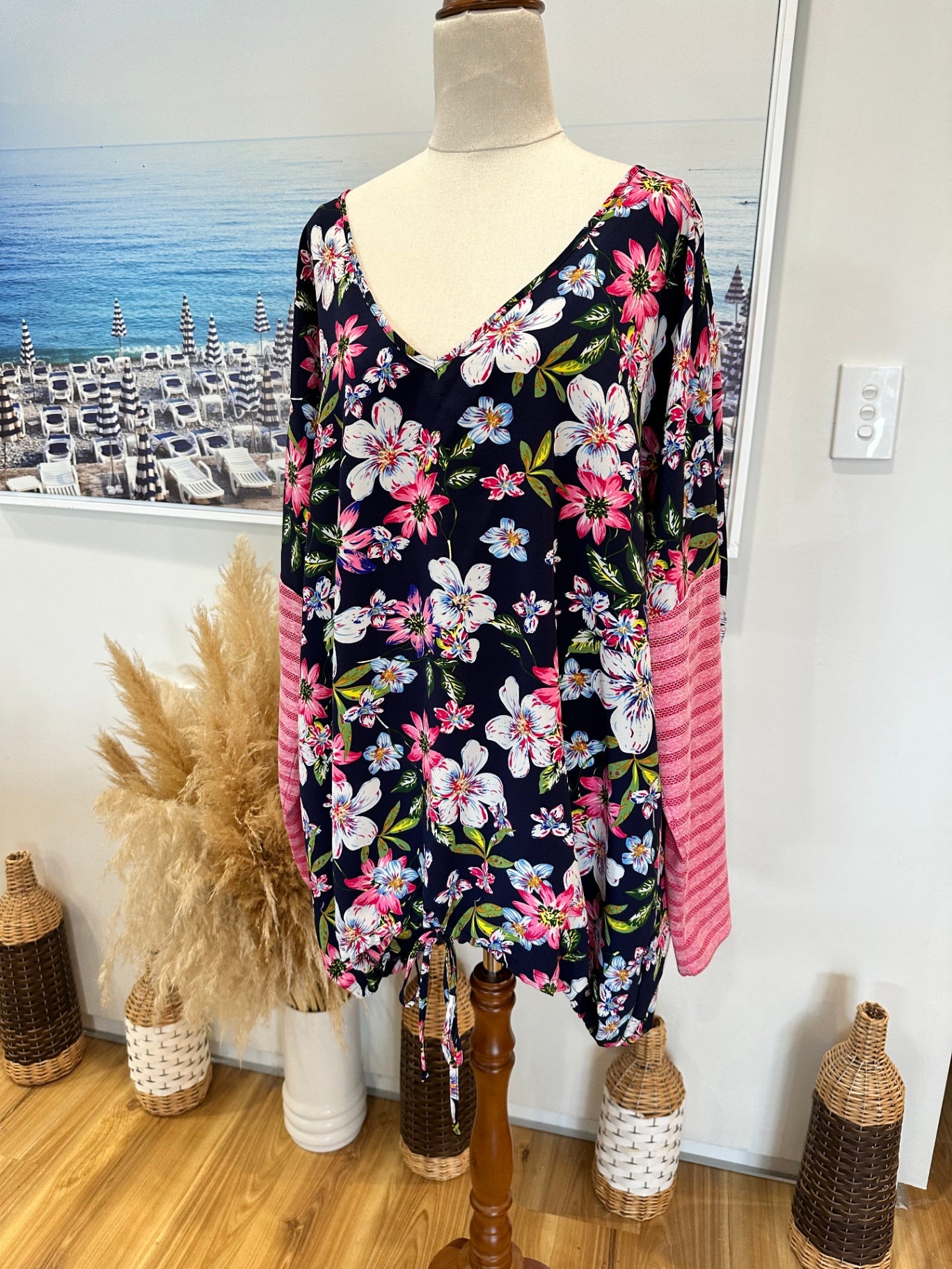 Stella Royal Blouse - Size 4 - Dark blue + Pink