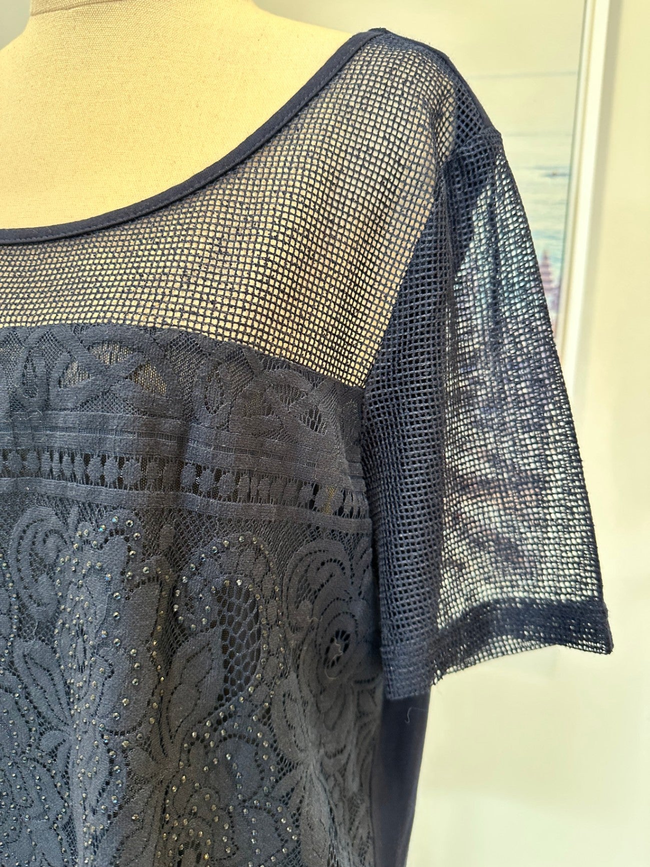 Holmes + Fallon - Diamante Top - Extra Large - Navy blue