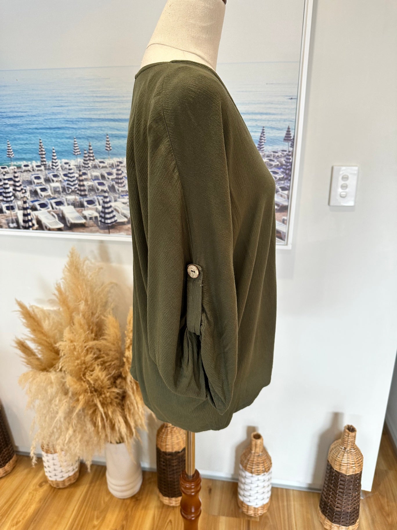 B.Young - Batwing Top - Size 10 - Olive Green