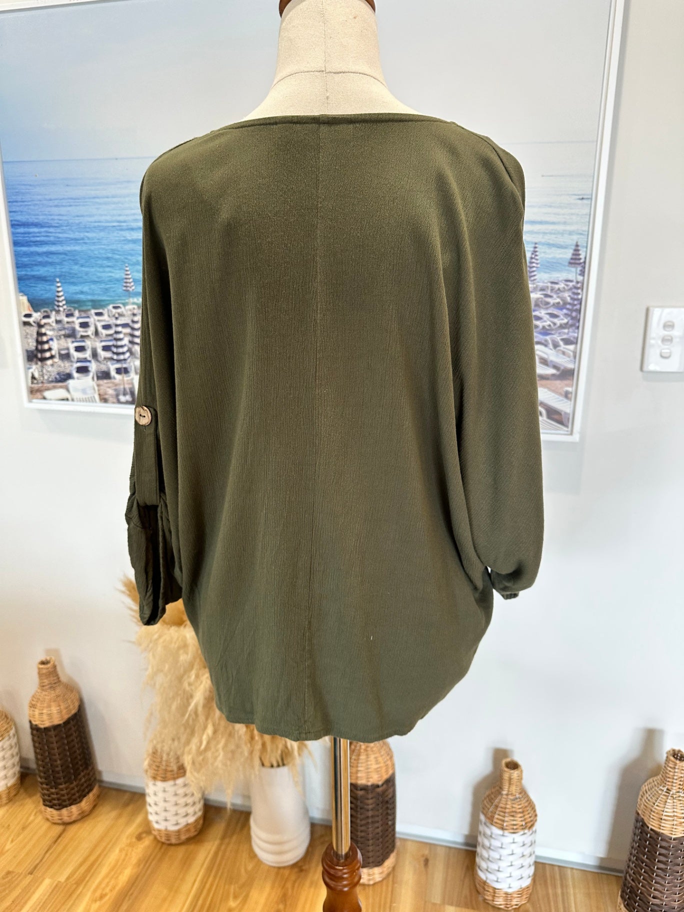 B.Young - Batwing Top - Size 10 - Olive Green