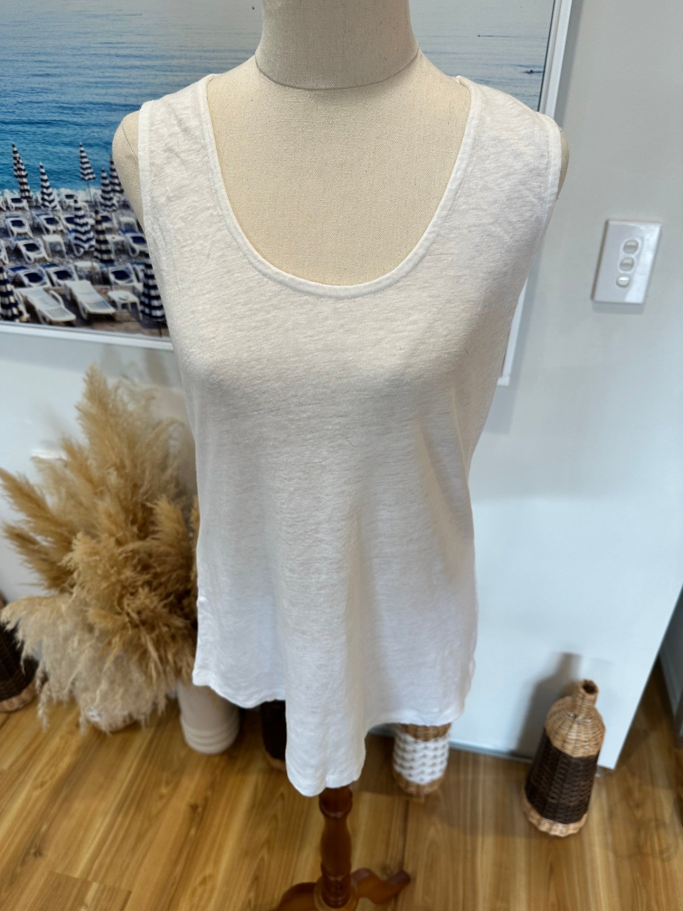 100% Linen - Foil - Singlet Top - Small - White