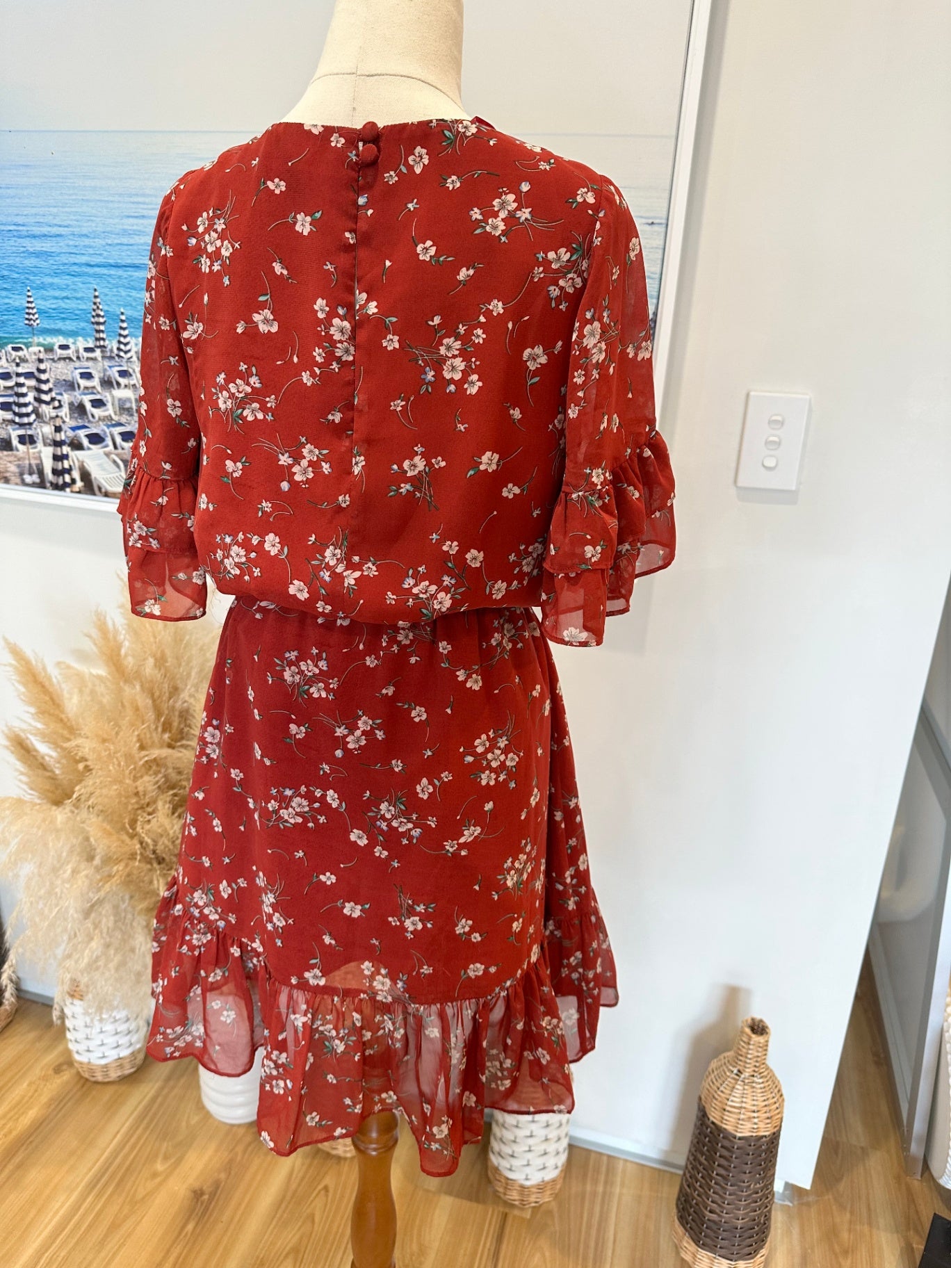 Seeking Lola - Dress - Size 8 - Rust Red w Flowers