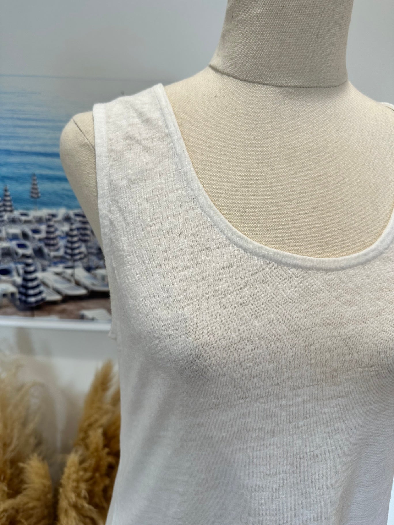 100% Linen - Foil - Singlet Top - Small - White