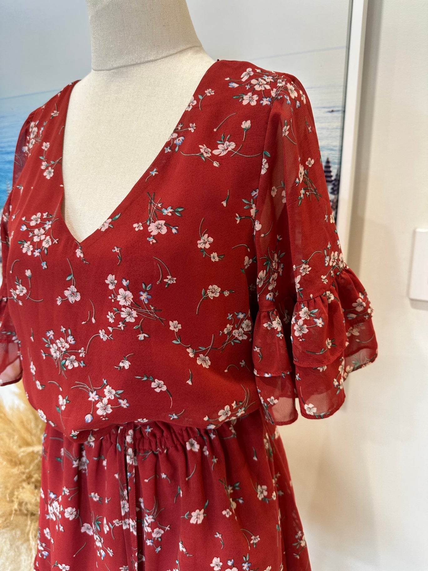 Seeking Lola - Dress - Size 8 - Rust Red w Flowers