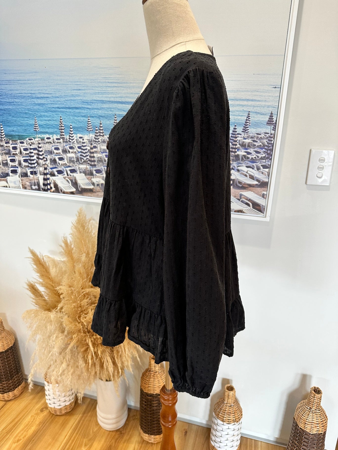 Seeking Lola - Bohemian Blouse - Size 10 - Black