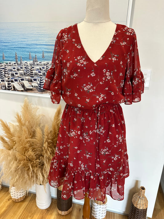 Seeking Lola - Dress - Size 8 - Rust Red w Flowers