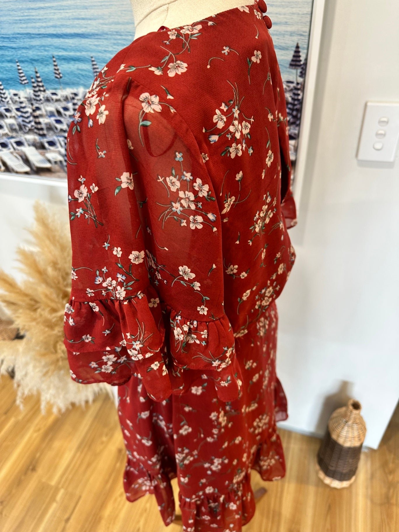 Seeking Lola - Dress - Size 8 - Rust Red w Flowers