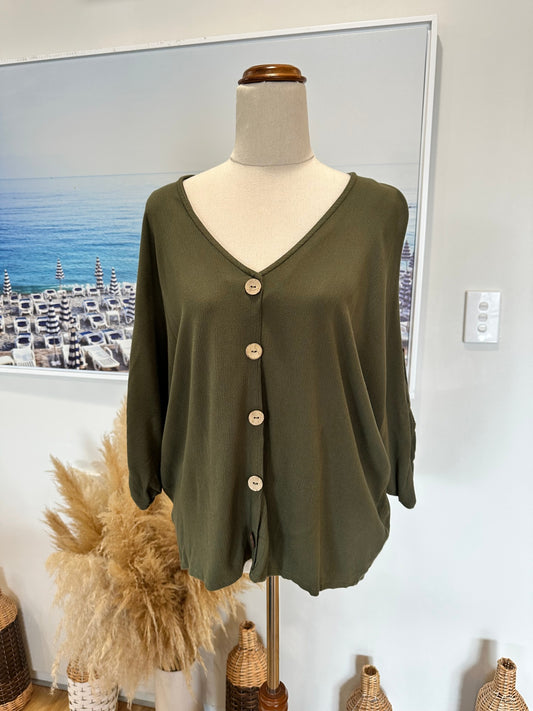 B.Young - Batwing Top - Size 10 - Olive Green