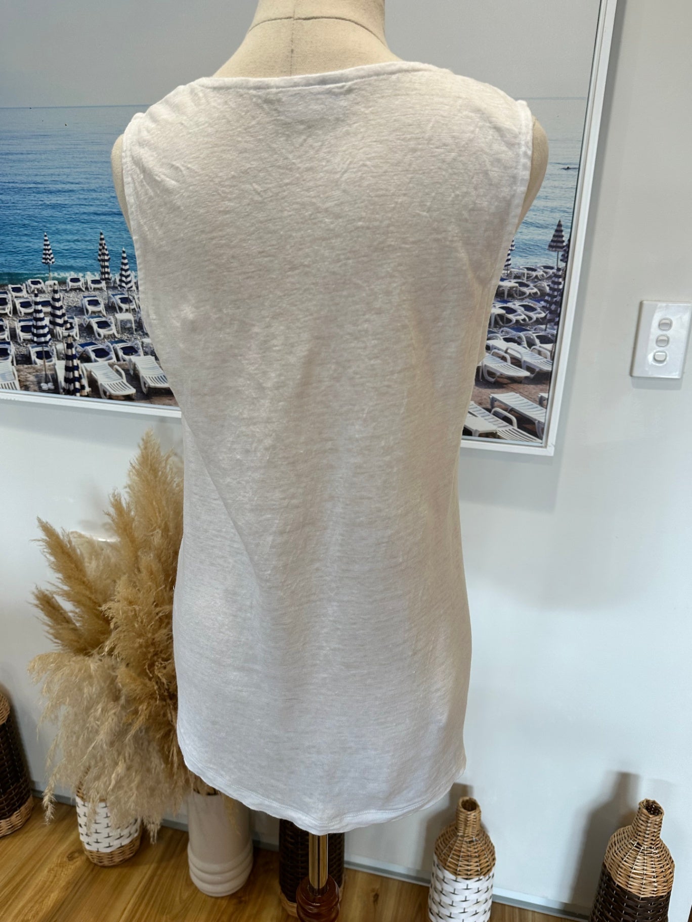 100% Linen - Foil - Singlet Top - Small - White