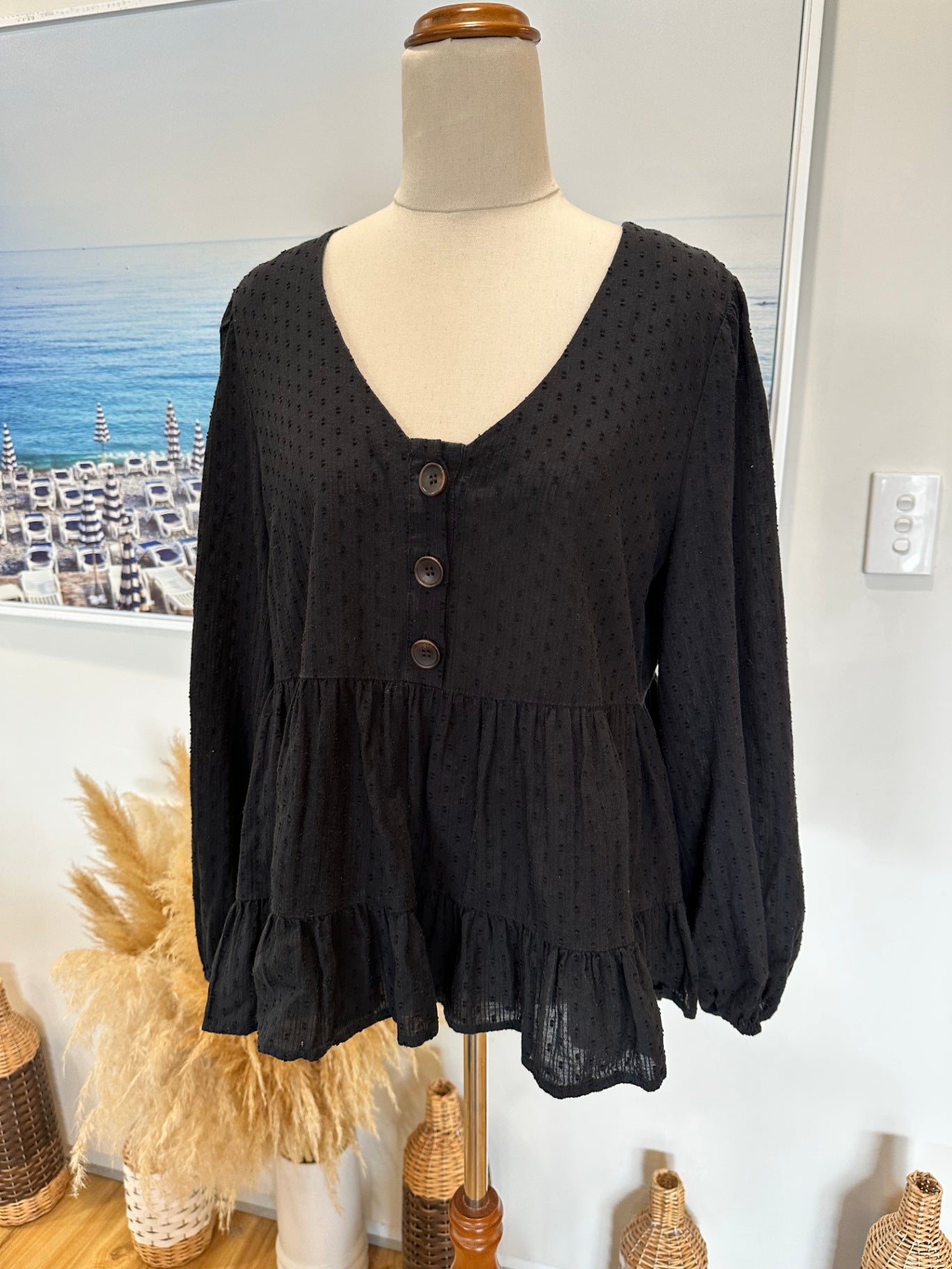 Seeking Lola - Bohemian Blouse - Size 10 - Black