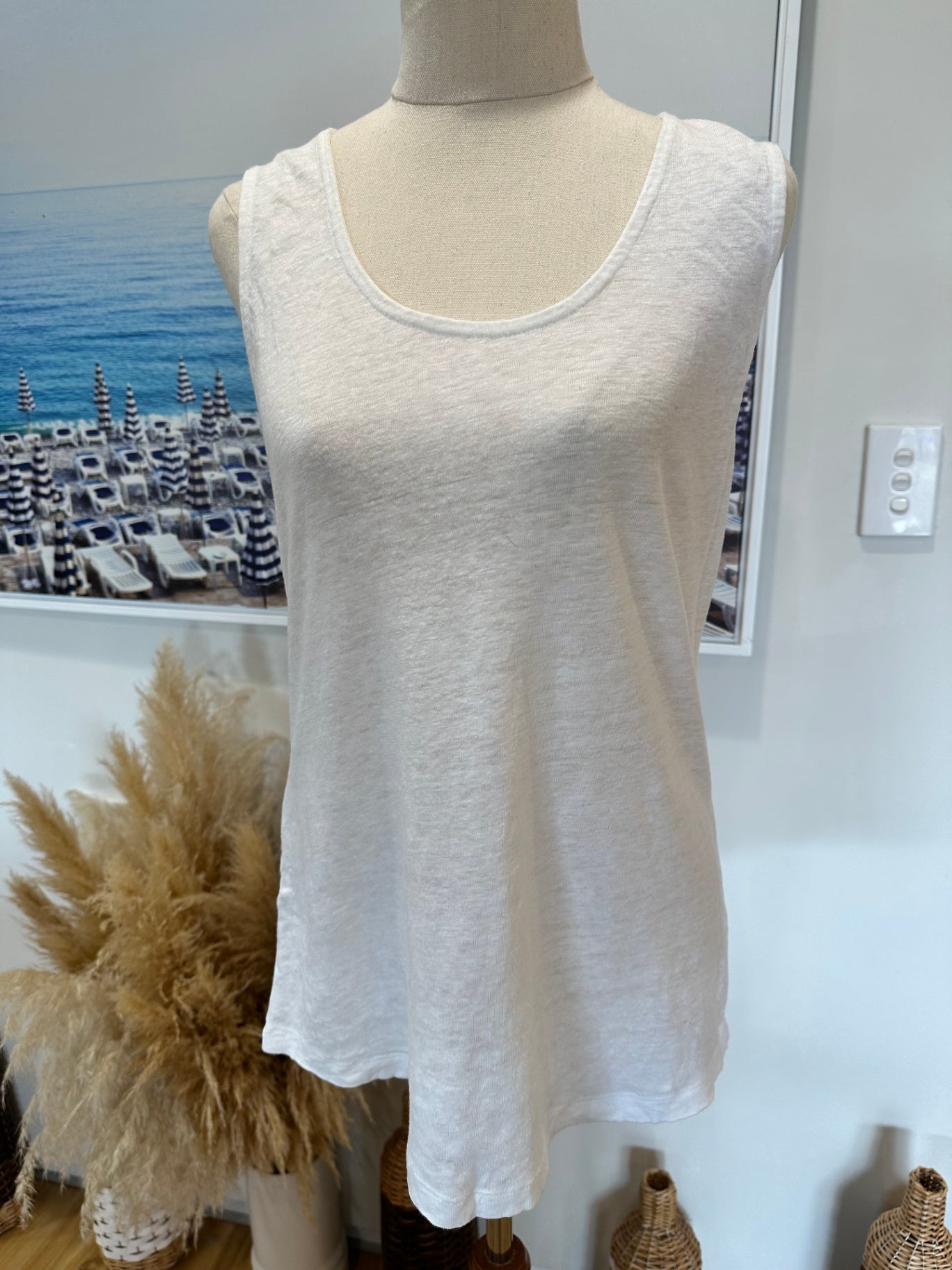 100% Linen - Foil - Singlet Top - Small - White