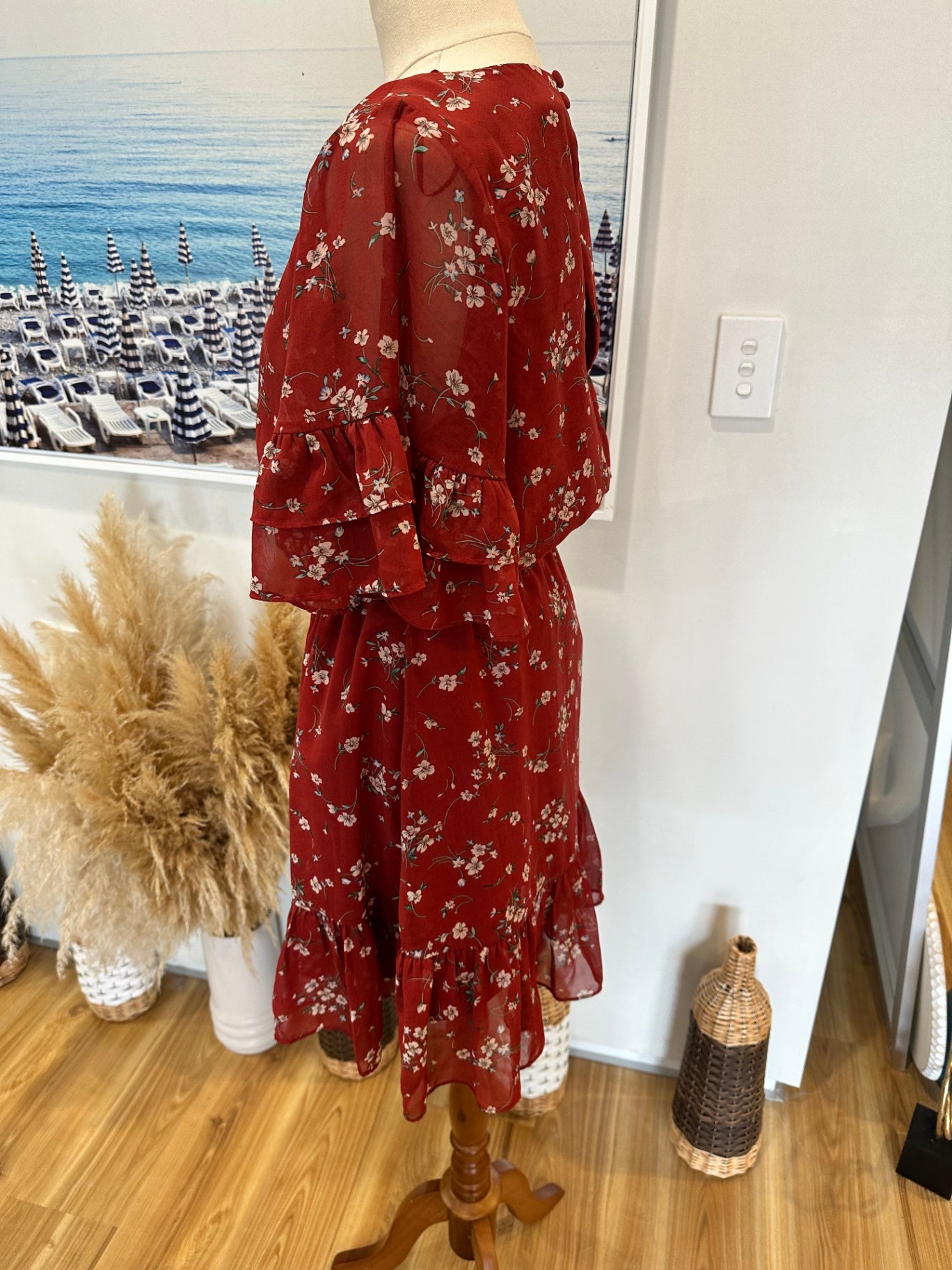 Seeking Lola - Dress - Size 8 - Rust Red w Flowers