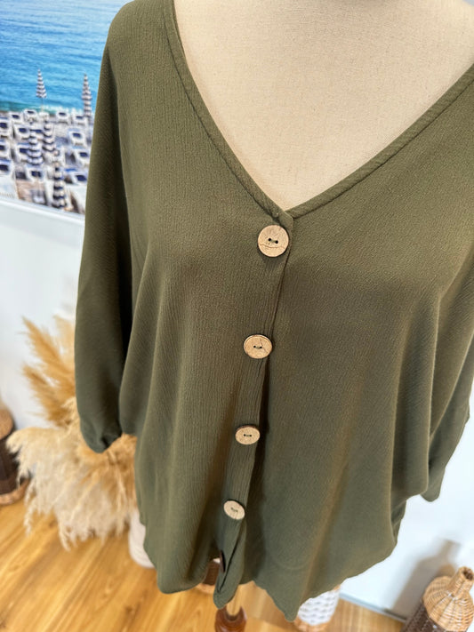 B.Young - Batwing Top - Size 10 - Olive Green