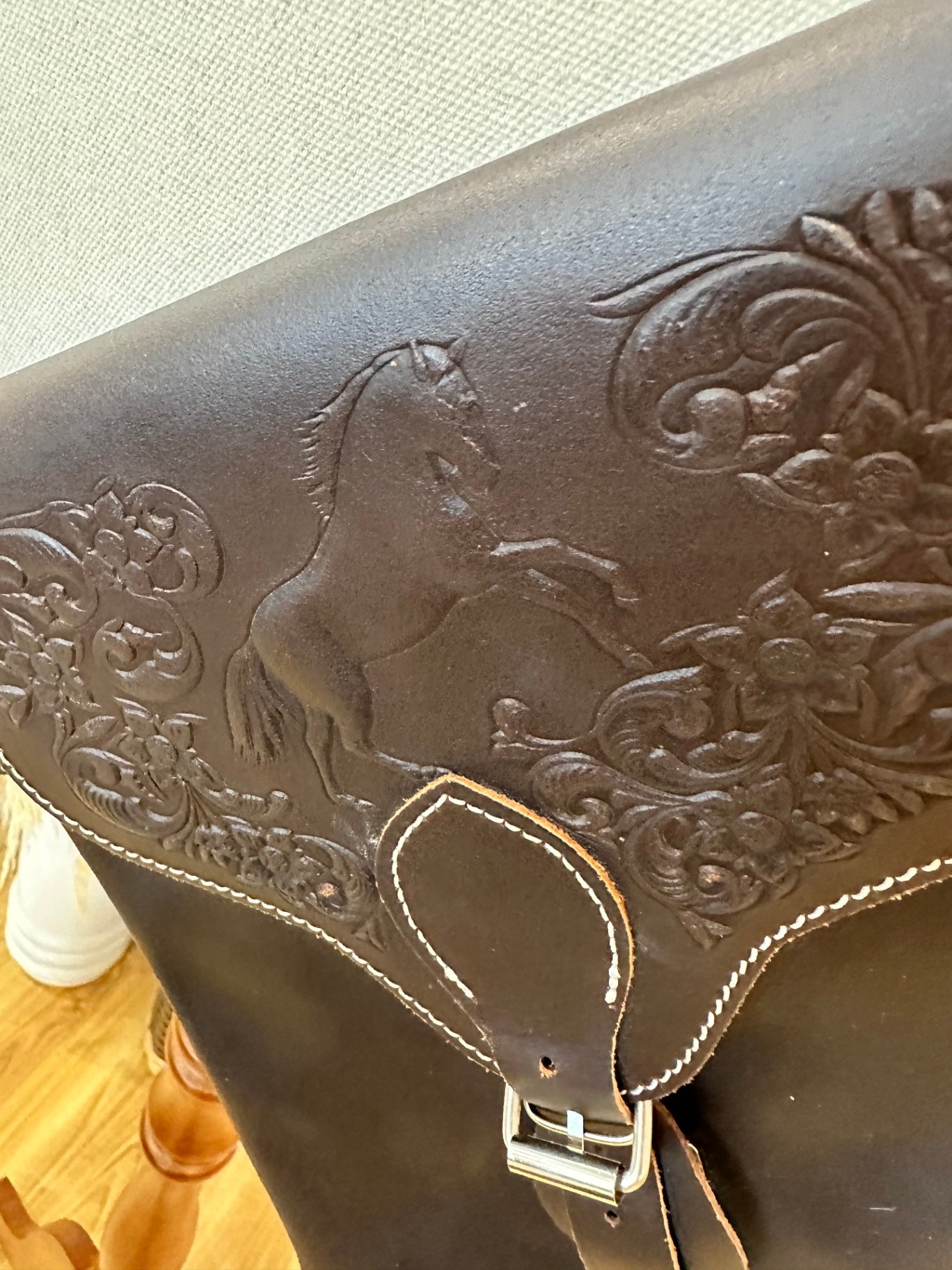 Horse Embossed - Small Brown Leather Handbag