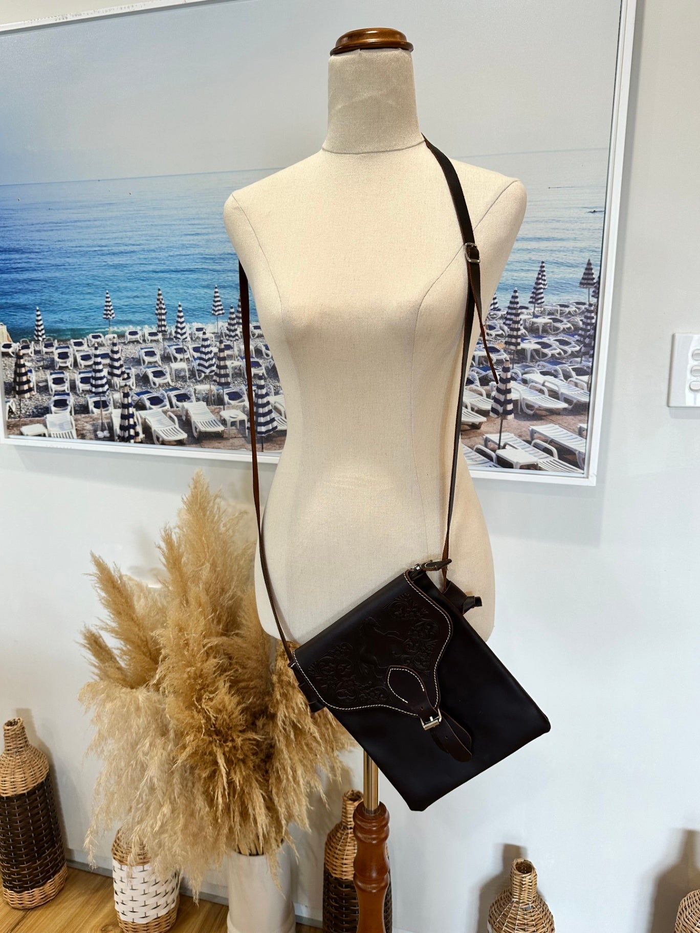 Horse Embossed - Small Brown Leather Handbag