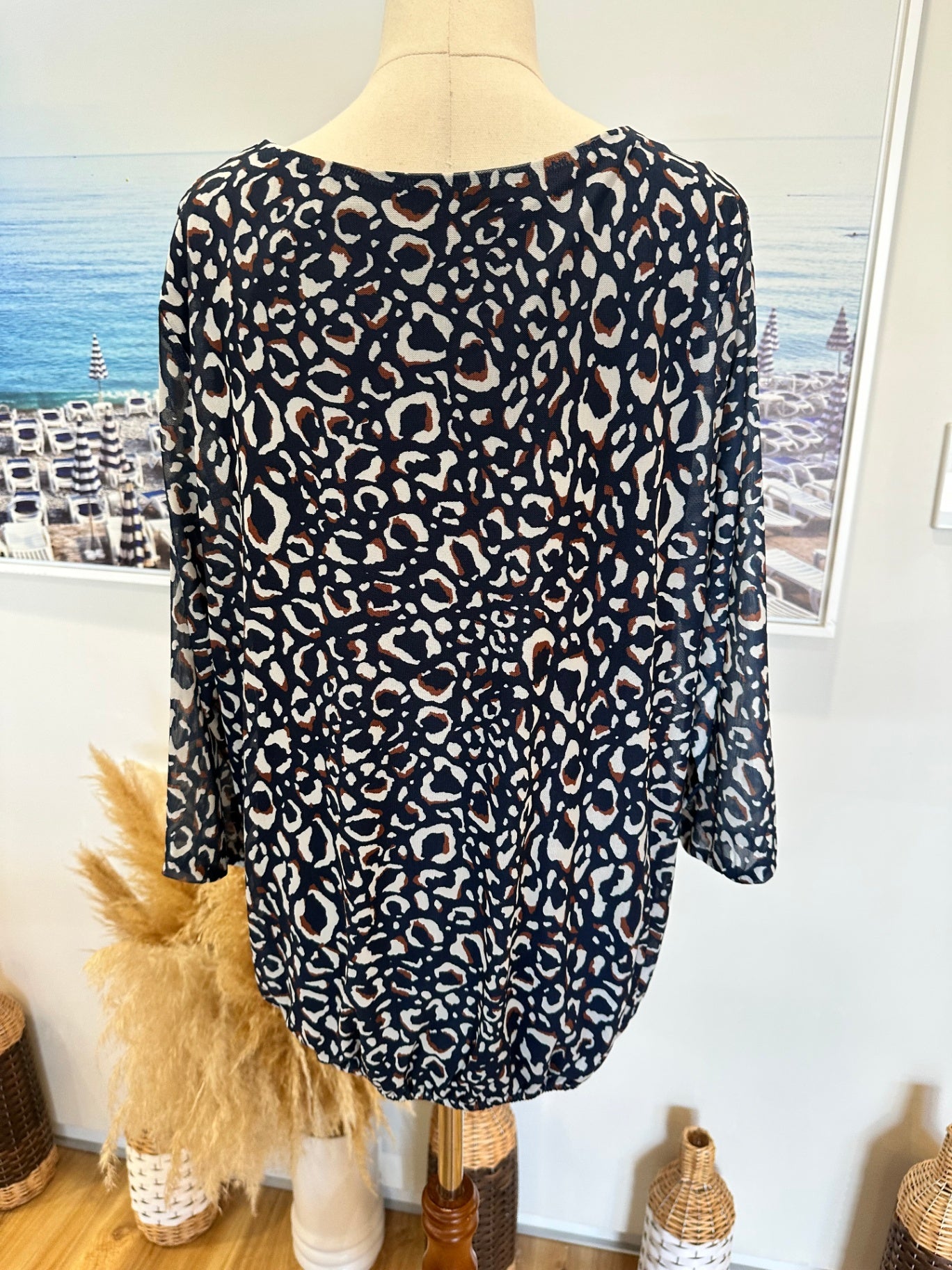 K&K Blouse - Size Small (approx 14) - Navy Animal Print