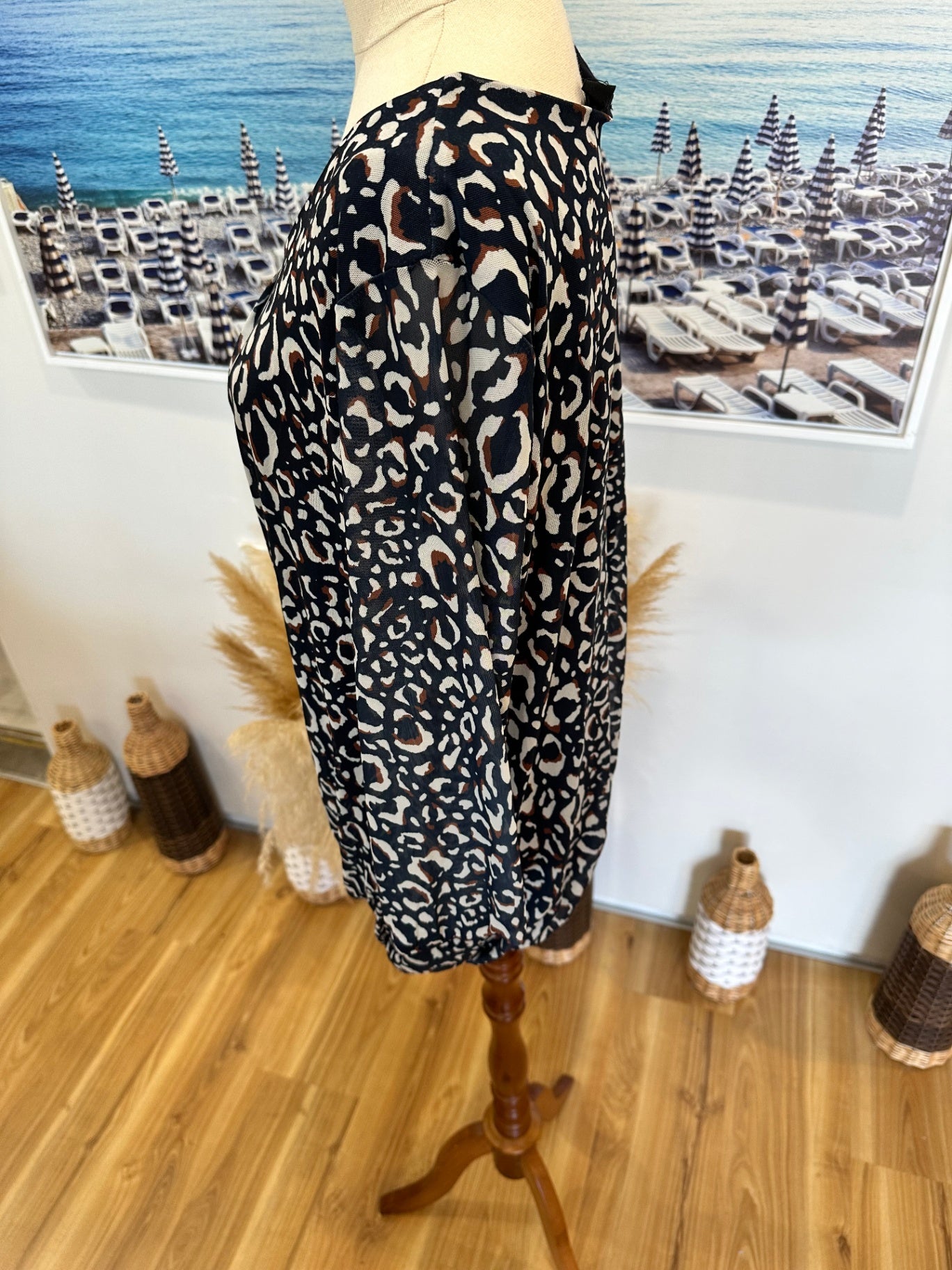 K&K Blouse - Size Small (approx 14) - Navy Animal Print