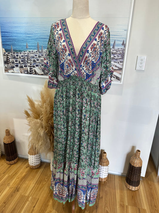 Rustty Dustty - Maxi Dress - Extra Large - Bohemian - Blue / Aqua / Pink