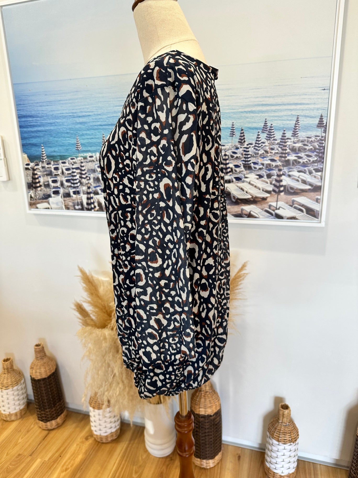 K&K Blouse - Size Small (approx 14) - Navy Animal Print