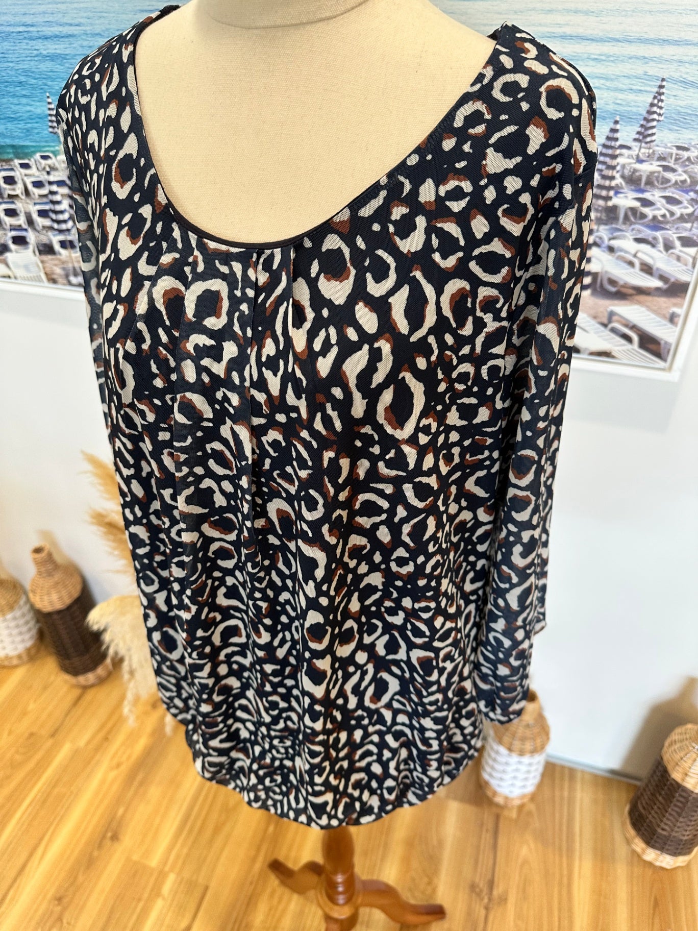 K&K Blouse - Size Small (approx 14) - Navy Animal Print