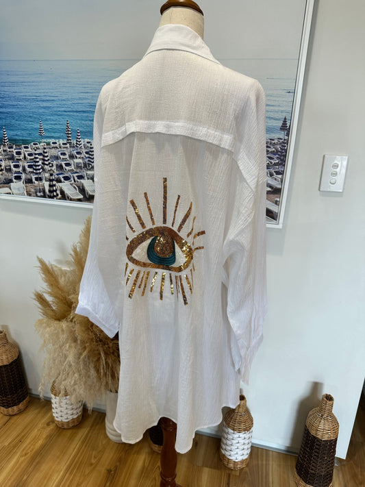 Shirt - Sequin Eye of Protection - Cotton - Extra Large - White