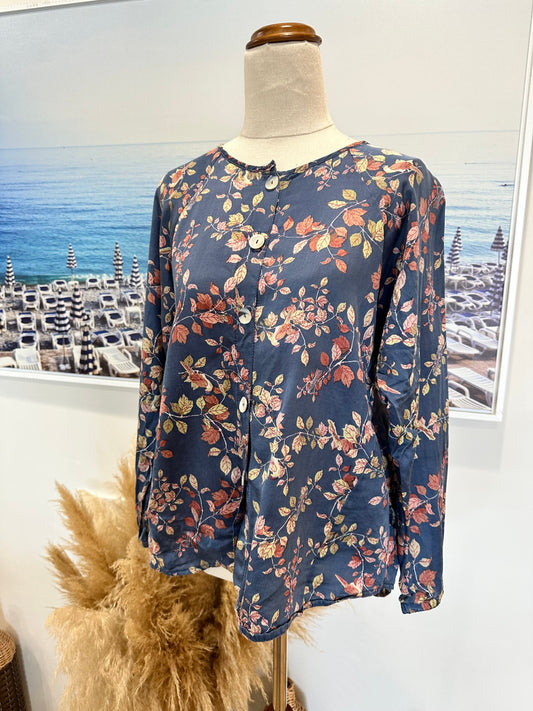 Art Style by Rebecca Herring Silk blend Top - Size 8 - Navy Blue w Floral