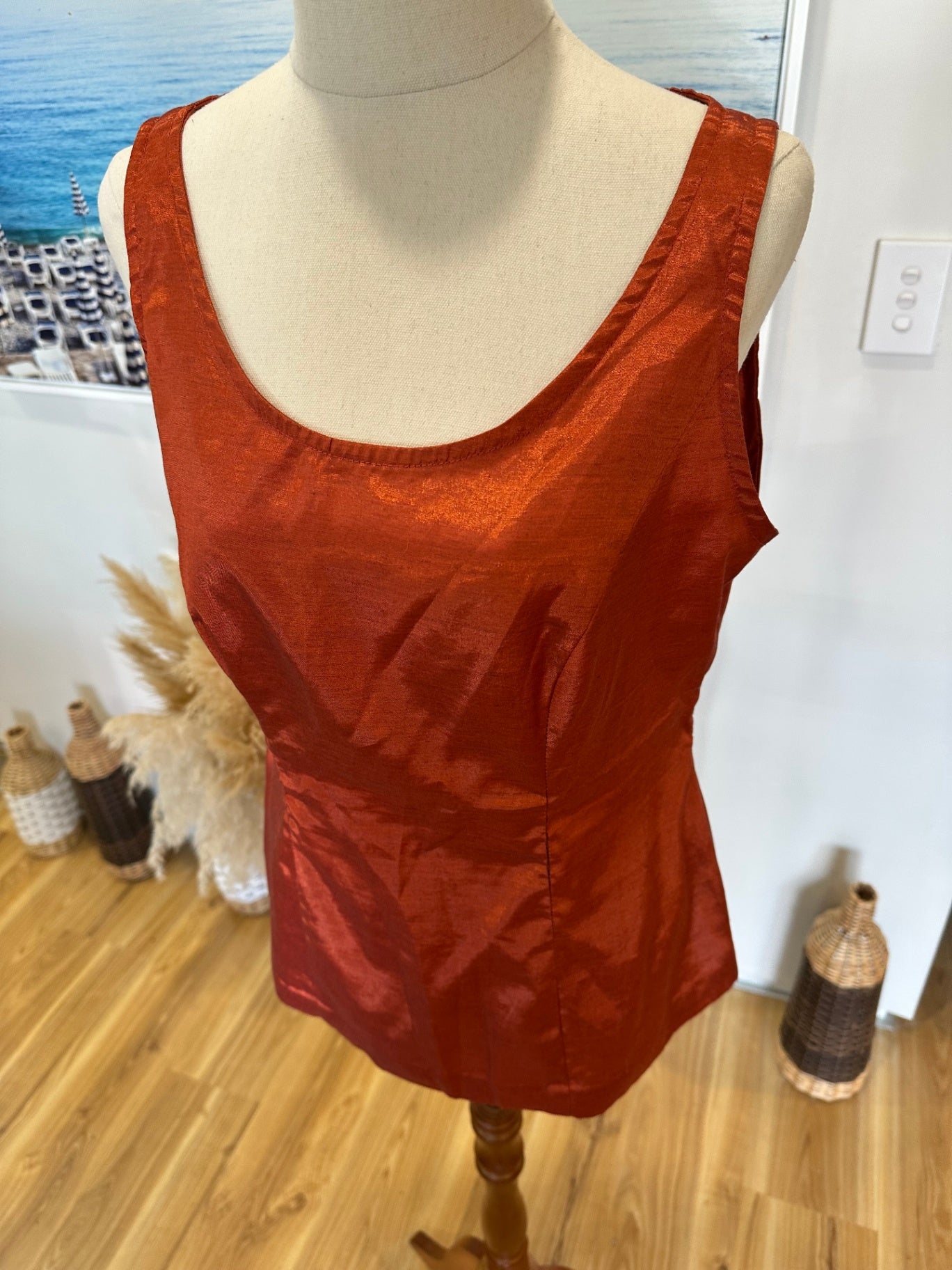 Rust Orange - Sleeveless Silk Blouse