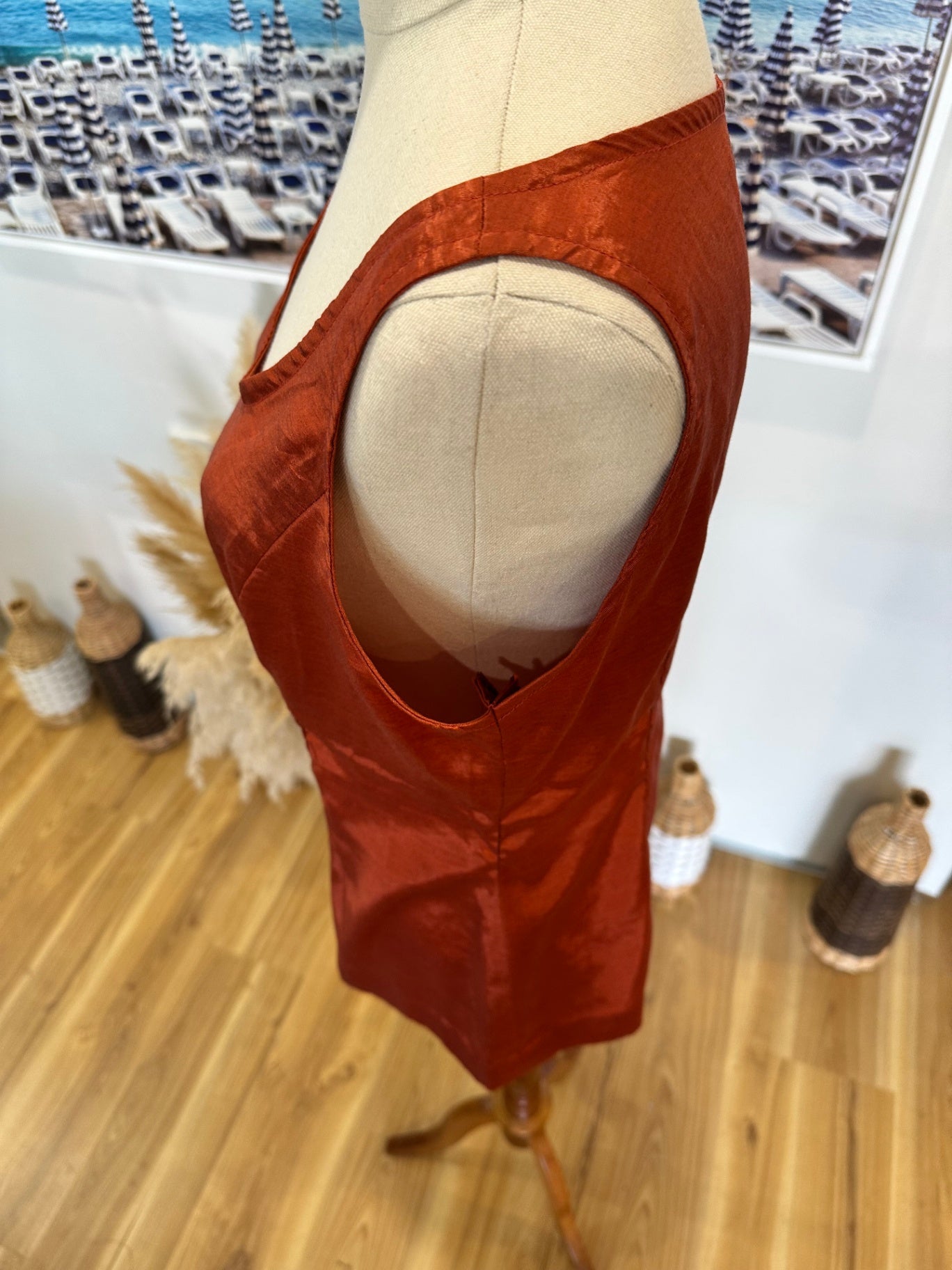 Rust Orange - Sleeveless Silk Blouse