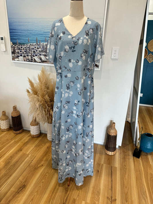 Dress - Extra Large - Blue with Grey floral pattern
