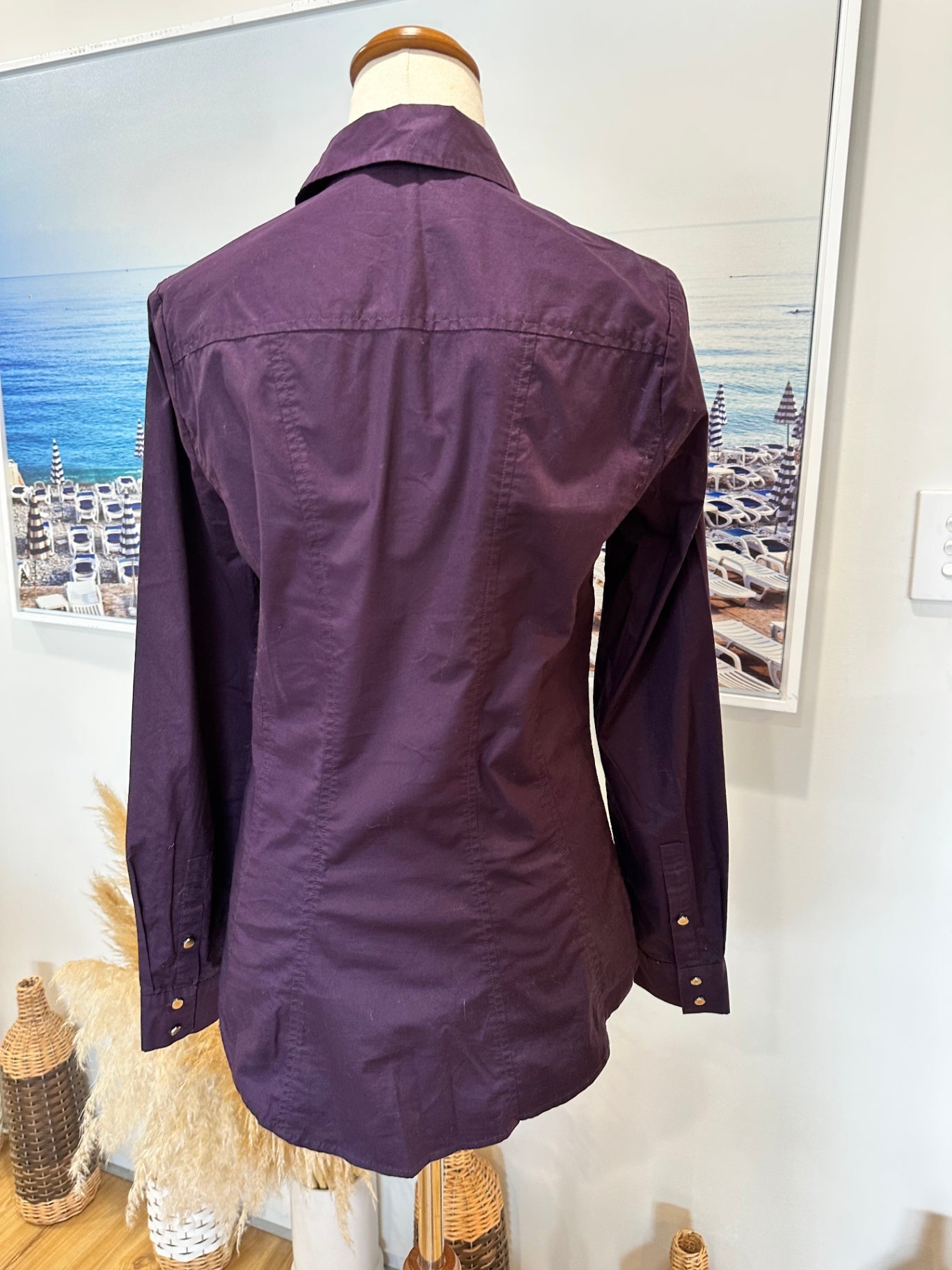 Veronika Maine - Classic Cotton Shirt - Size 6 - Plum Purple